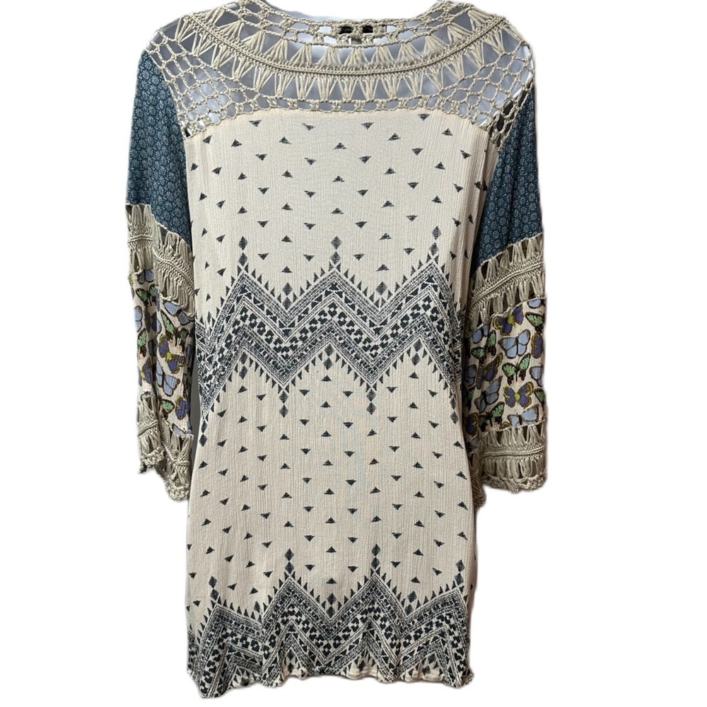 John‎ Mark Boho Crochet Butterfly Blouse Size Medium Top - Picture 12 of 16